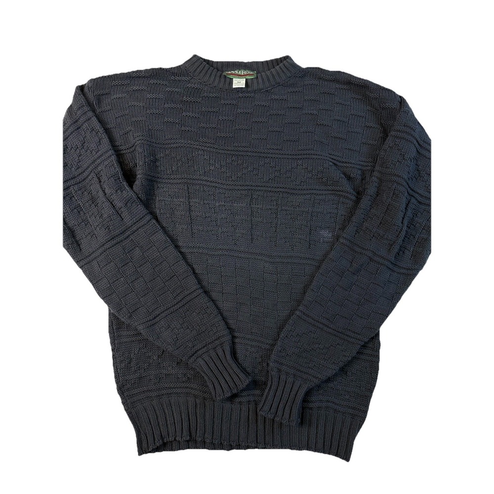 Vtg‎ 90s Navy Blue Knit Sweater Pullover Mens XL Textured Cotton Grandpa Sz Med